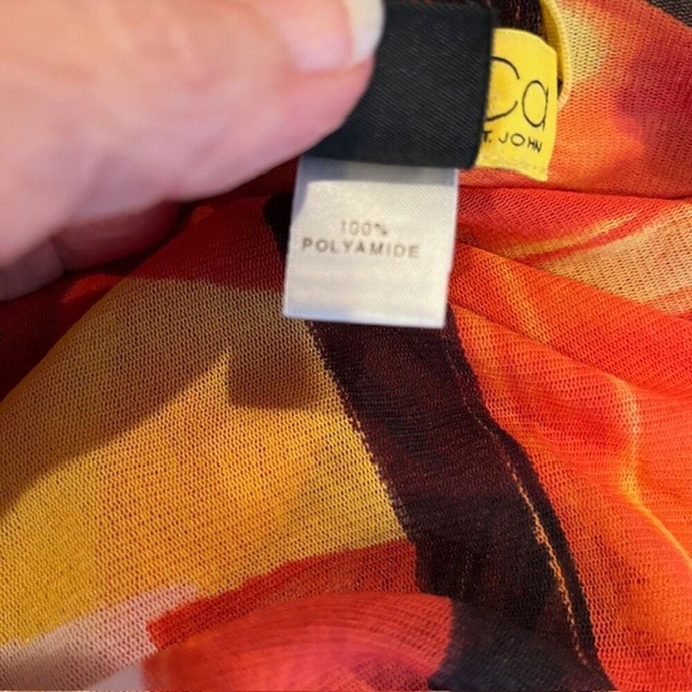 St. John SoCa Sheer Bright Abstract‎ Print Mock Neck Long Sleeve Top Size Small - Picture 5 of 11